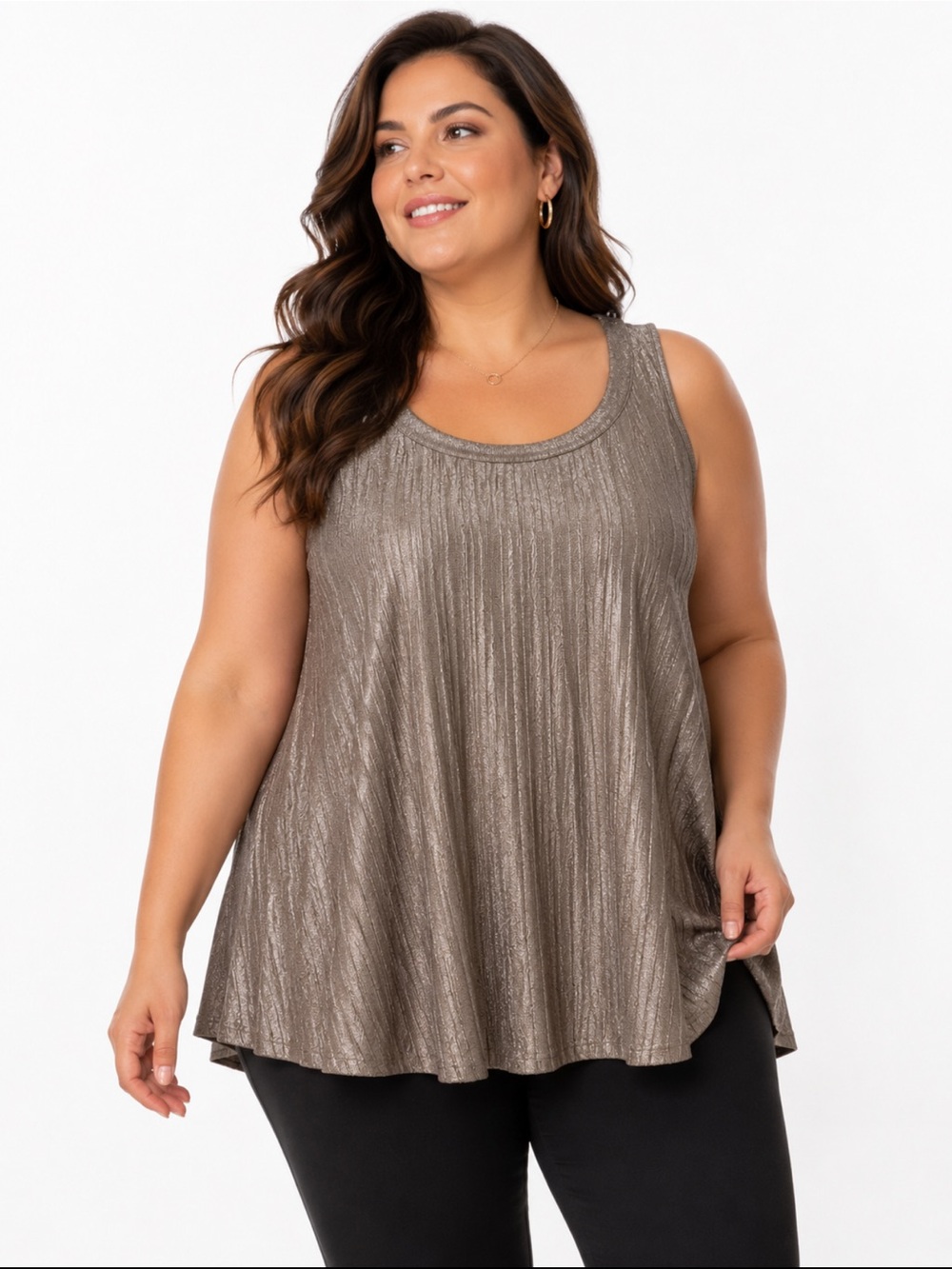 torrid Bronze Metallic Pleated Scoop-Neck Tunic